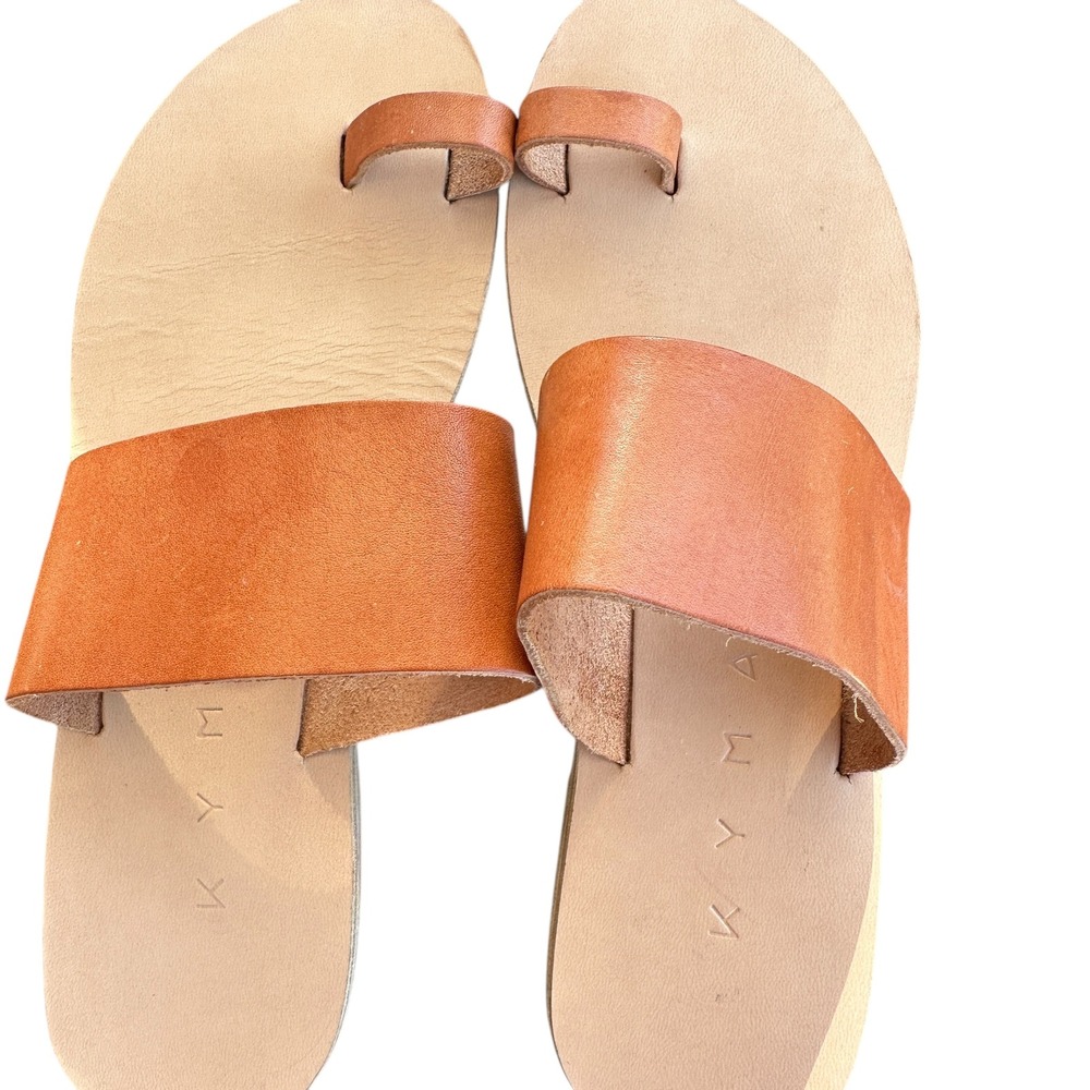KYMA LEIPSOI Women‎ Leather Flat Sandals Made in Greece (Natural/Tan) Size 39 EU